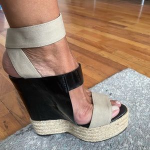 Pierre Hardy sky high espadrille patent leather canvas wedges 40